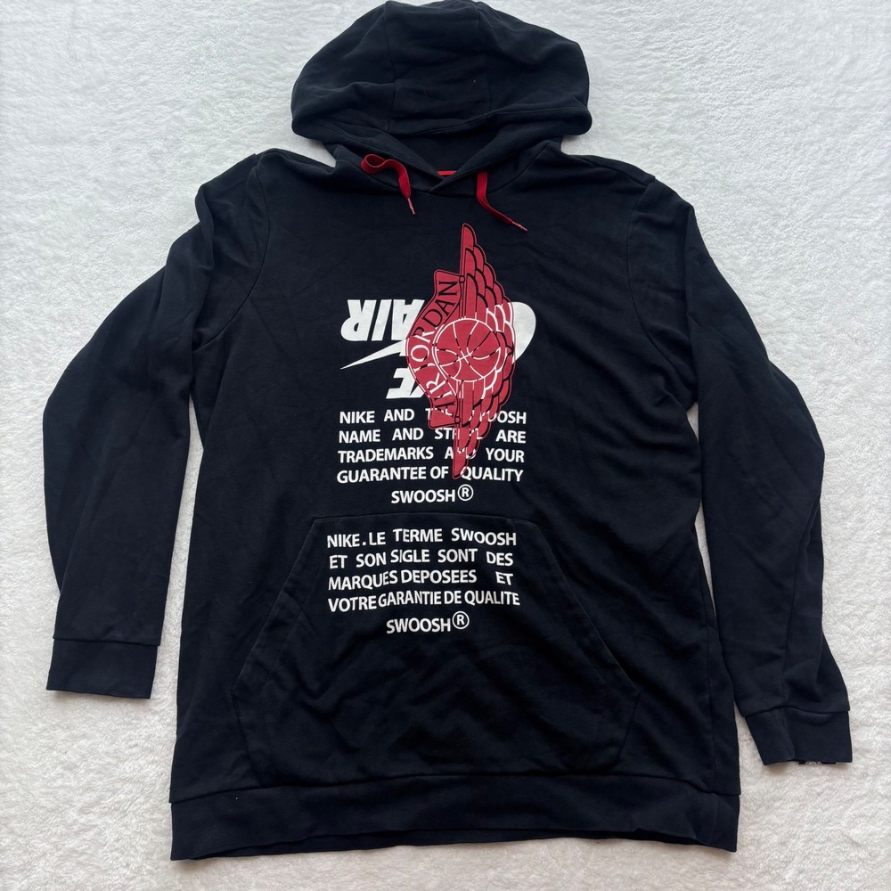 Jordan Mens XL Black Graphic Hoodie Wings Logo Nike Swoosh Pullover Sweatshirt